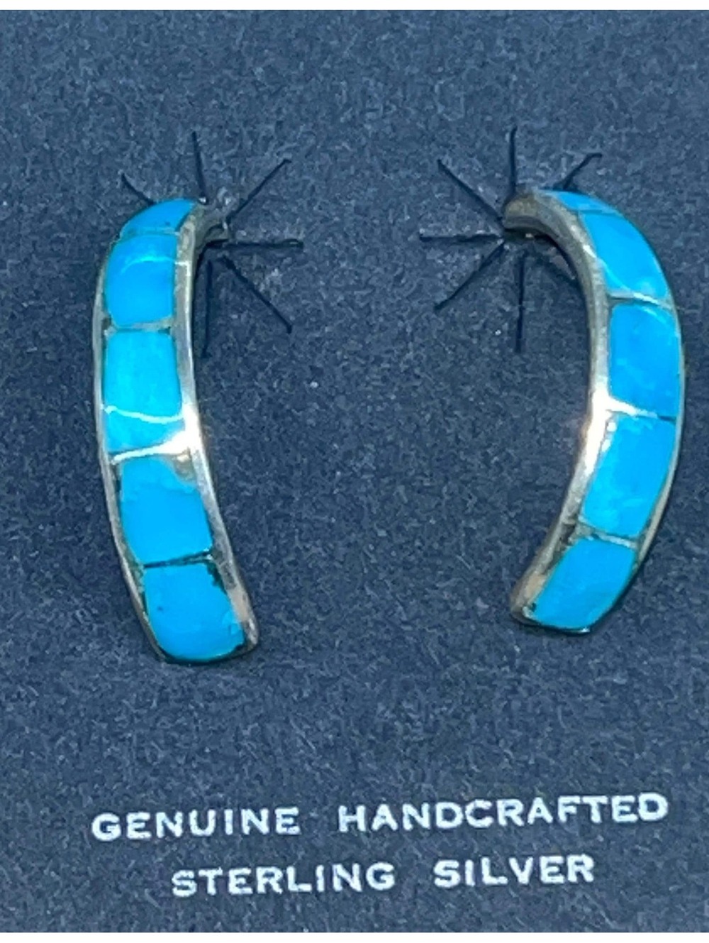 Native American Zuni sterling silver turquoise inlay traditional earrings